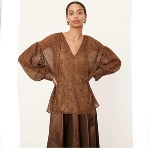 Vince Starry Dot Sheer Peasant Blouse Top XXL